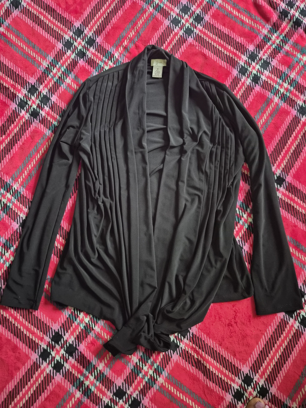 Black Draped Knit Cardigan with Pleated Details